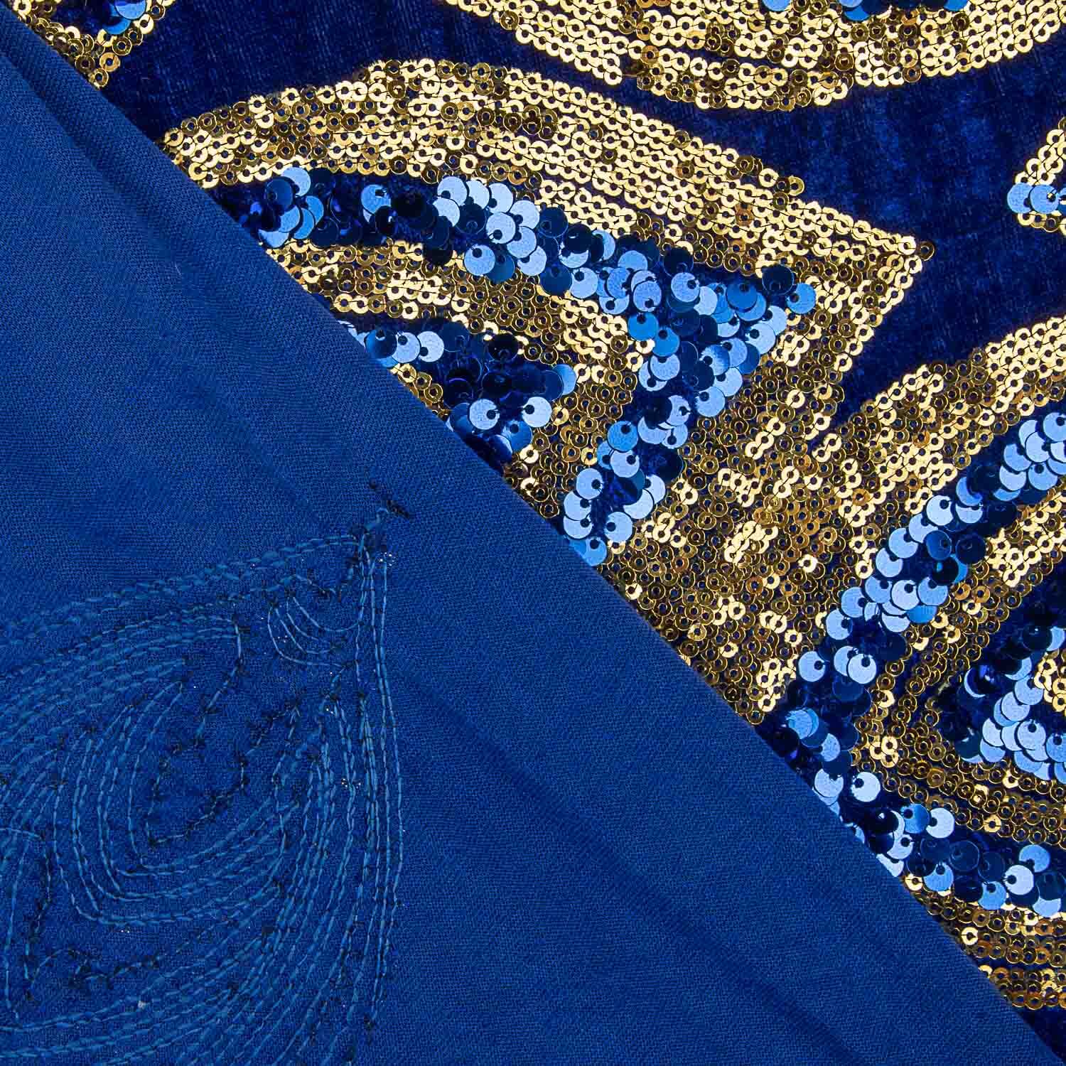 Punto de Terciopelo Azul con Lentejuelas Doradas - Ribes y Casals