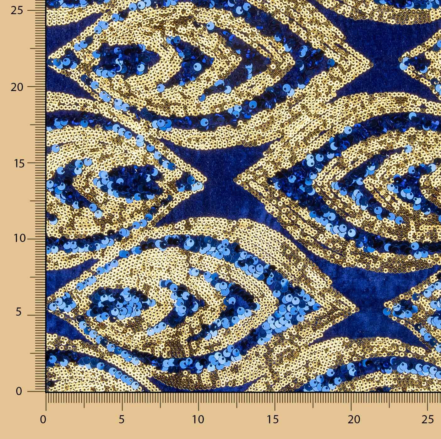 Punto de Terciopelo Azul con Lentejuelas Doradas - Ribes y Casals