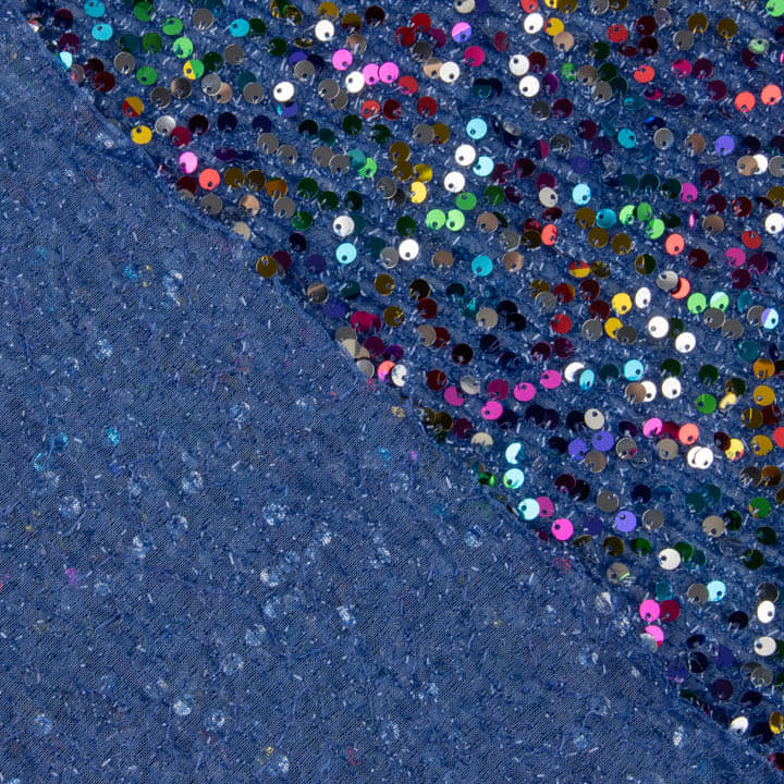 Tul Fantasía Azul con Lentejuelas Multicolor - Ribes y Casals