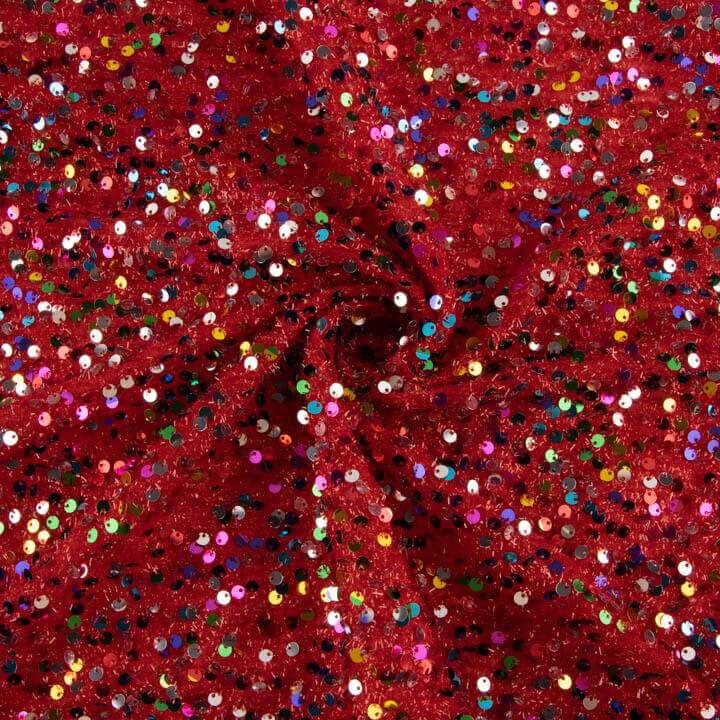 Tul Fantasía Rojo con Lentejuelas Multicolor - Ribes y Casals