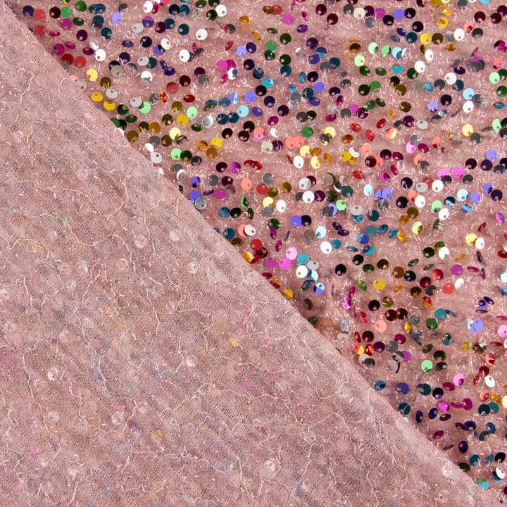 Tul Fantasía Rosa con Lentejuelas Multicolor - Ribes y Casals