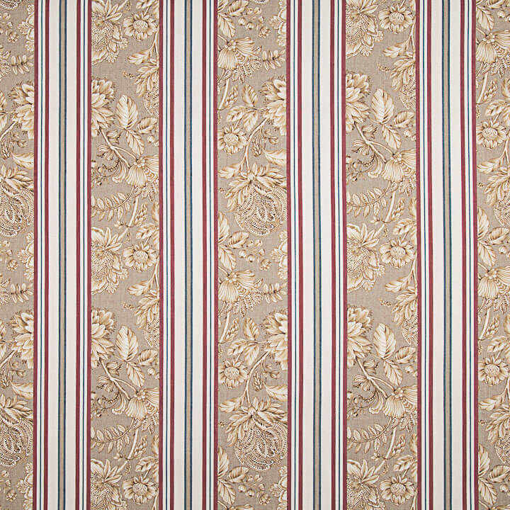 Loneta Efecto Lino Jardín Versalles Rayas Beige y Granate - Ribes y Casals
