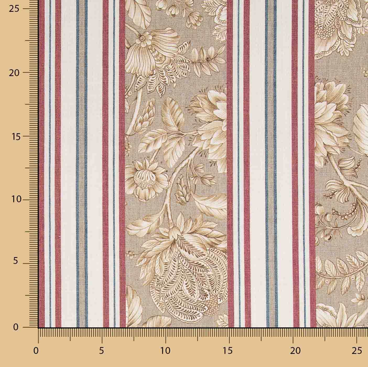 Loneta Efecto Lino Jardín Versalles Rayas Beige y Granate - Ribes y Casals