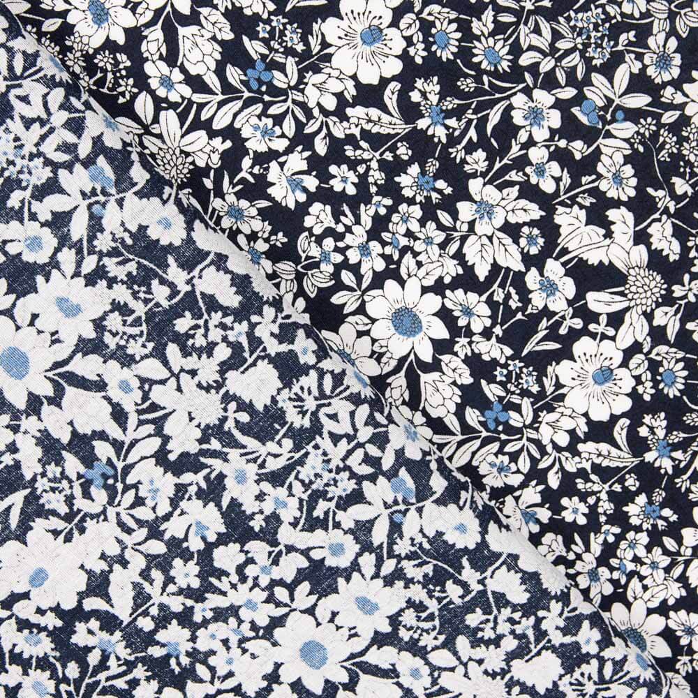 Popelín Algodón Flores Marino - Ribes y Casals