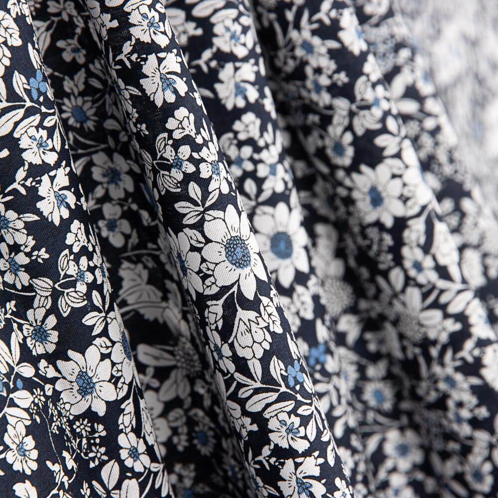 Popelín Algodón Flores Marino - Ribes y Casals