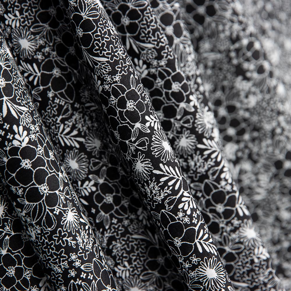 Popelín Algodón Flores Negro - Ribes y Casals