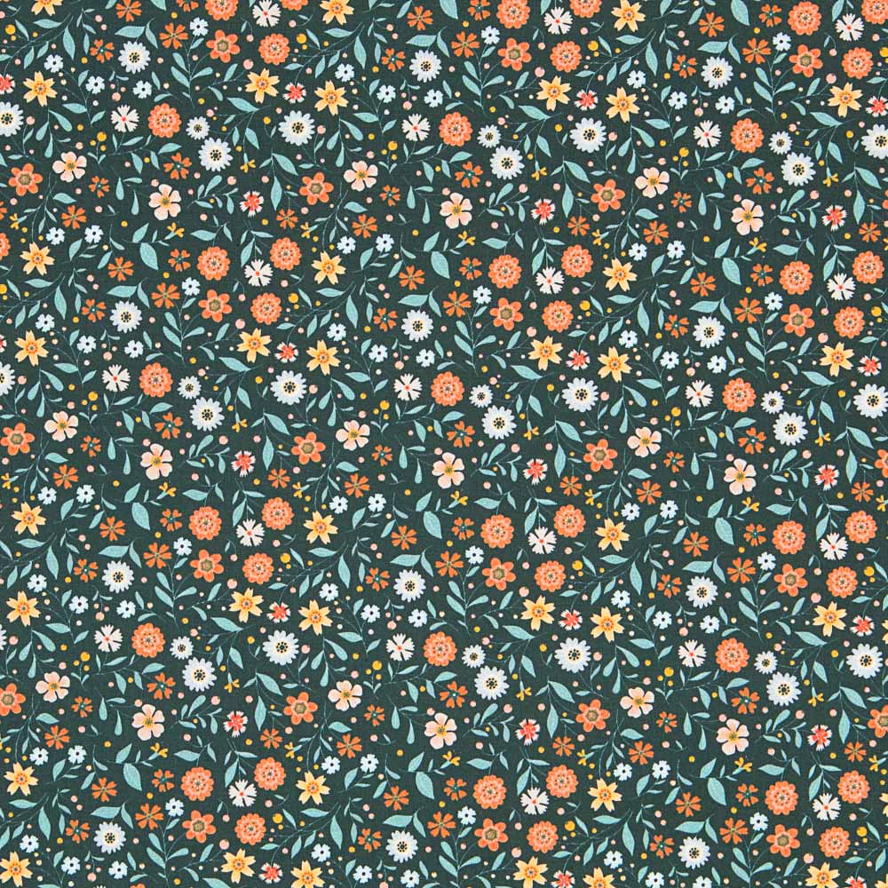 Algodón Antibacteriano Flores Verde - Ribes y Casals