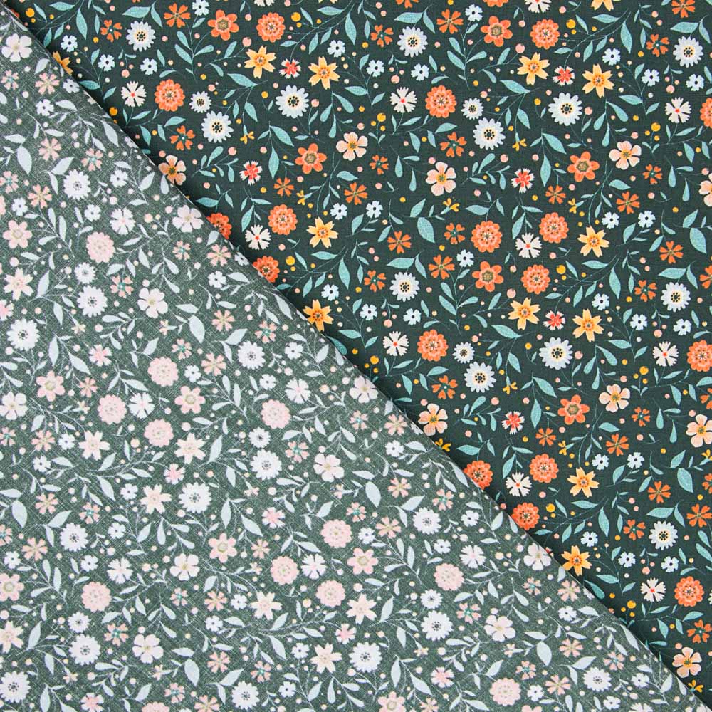 Algodón Antibacteriano Flores Verde - Ribes y Casals