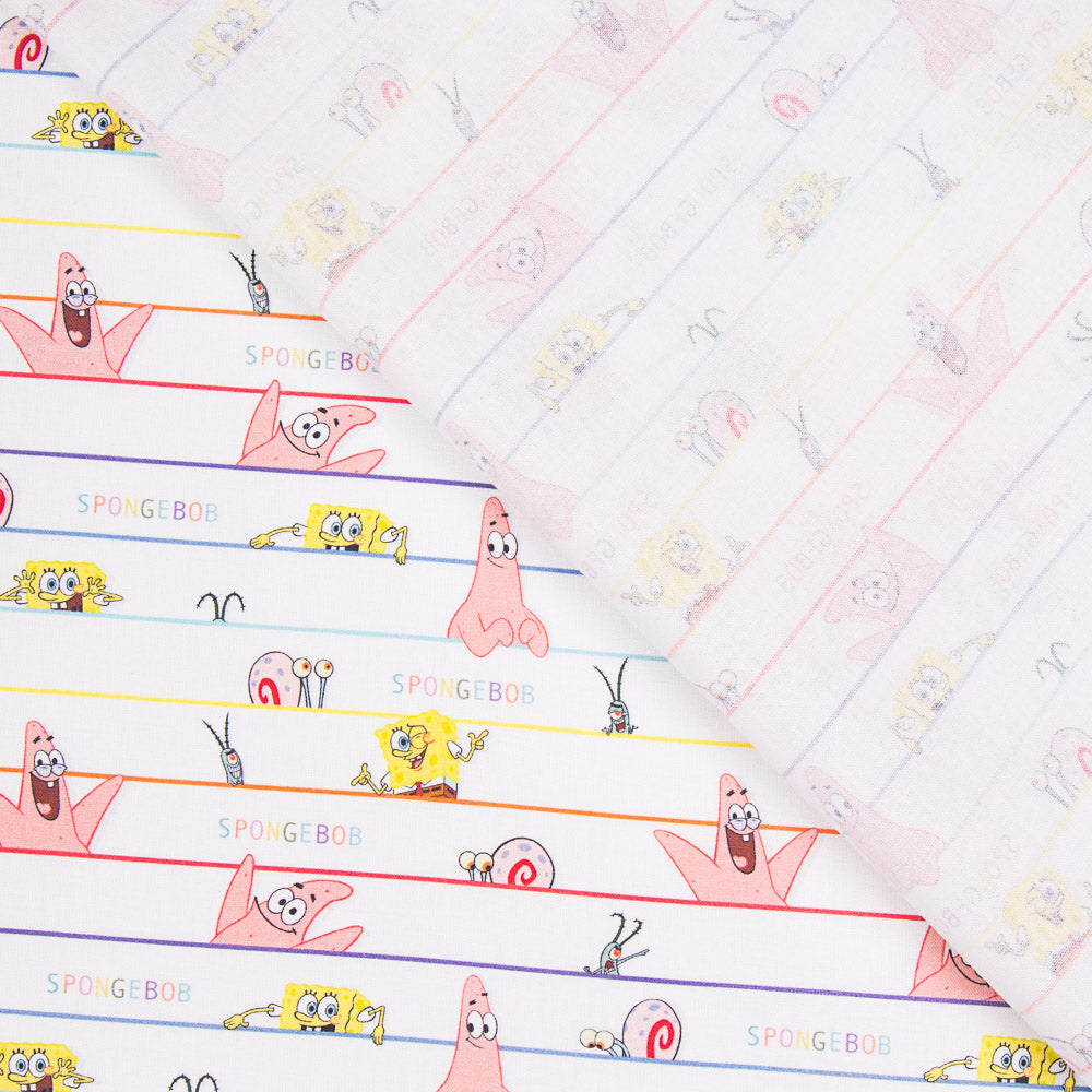 Retal Algodón Bob Esponja Rayas Rosa 45x140 cm - Ribes y Casals