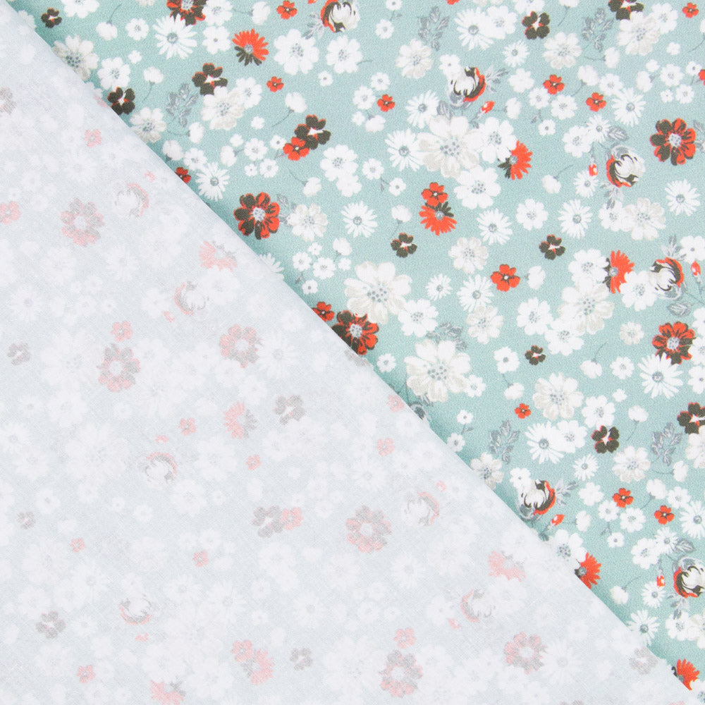 Algodón Estampado Jardín Verde Agua - Ribes y Casals