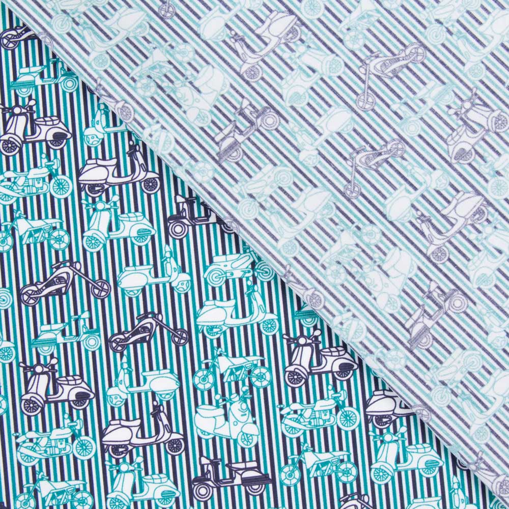 Algodón Estampado Vespa Listado Verde - Ribes y Casals