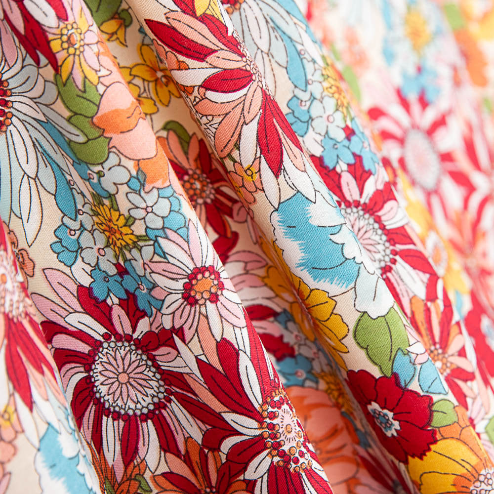 Popelín Algodón Flor Silvestre Rojo - Ribes y Casals