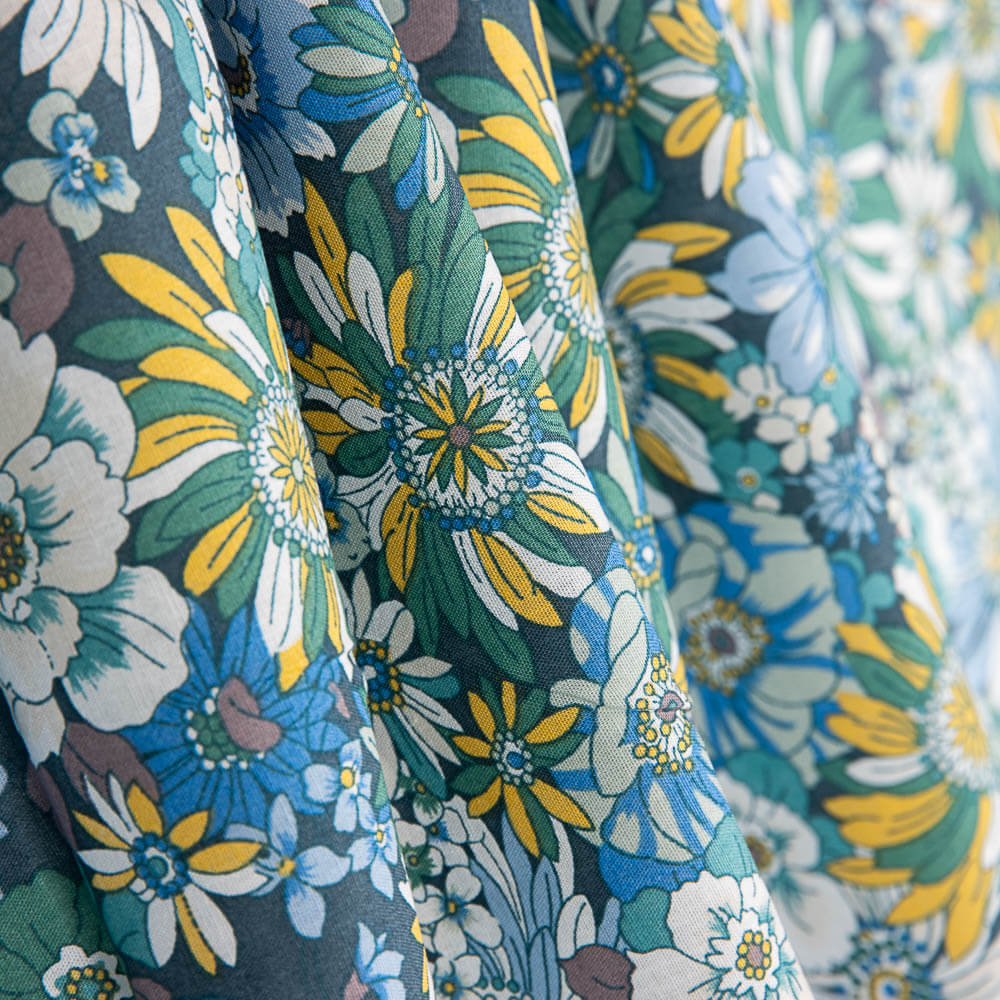 Popelín Algodón Flor Silvestre Verde - Ribes y Casals