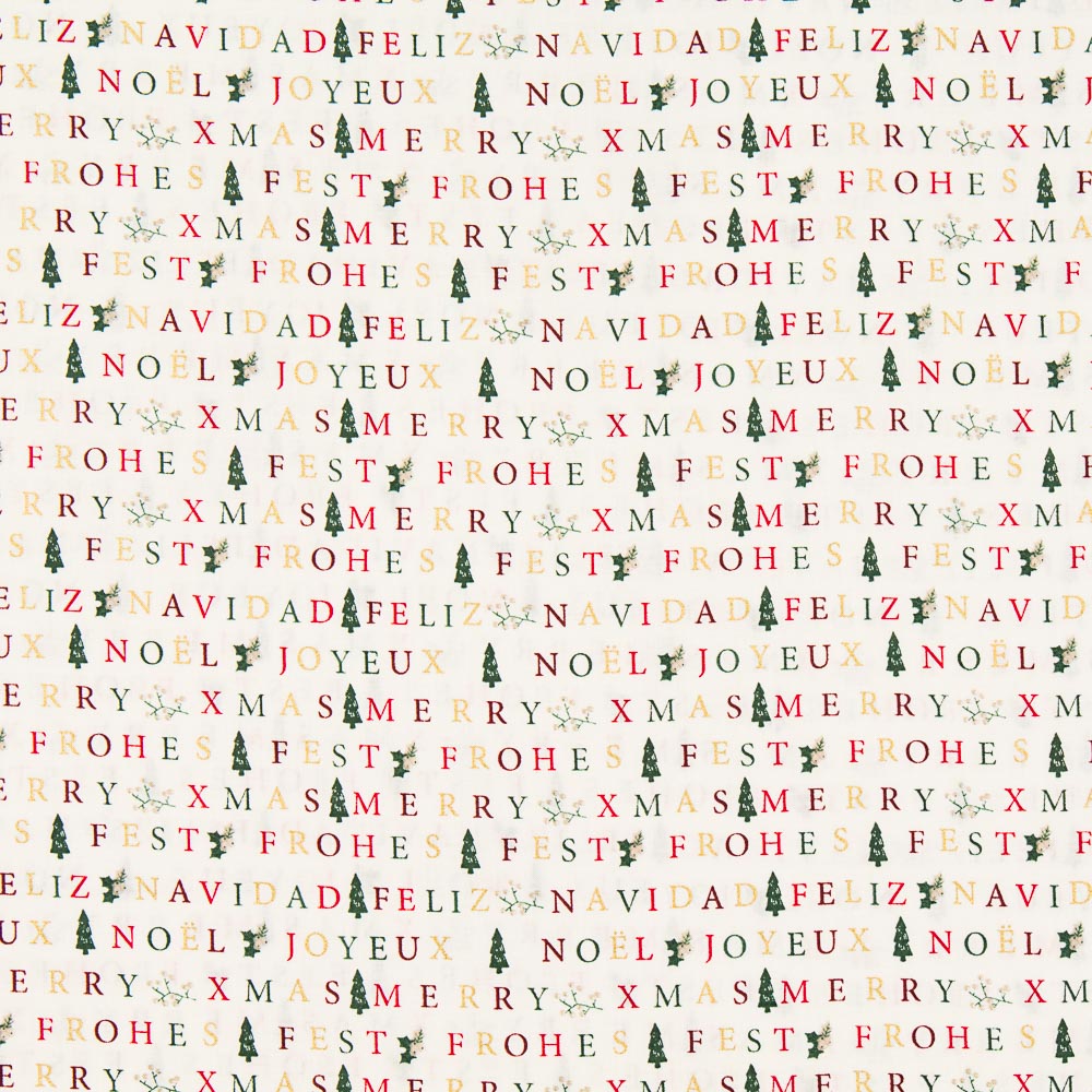 Retal Algodón Feliz Navidad Crudo 35x140cm - Ribes y Casals