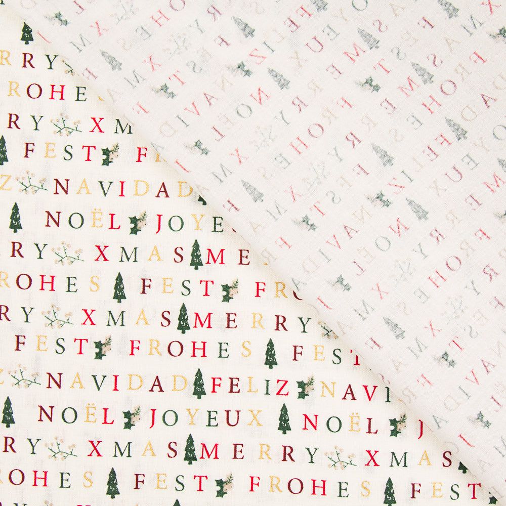 Retal Algodón Feliz Navidad Crudo 35x140cm - Ribes y Casals