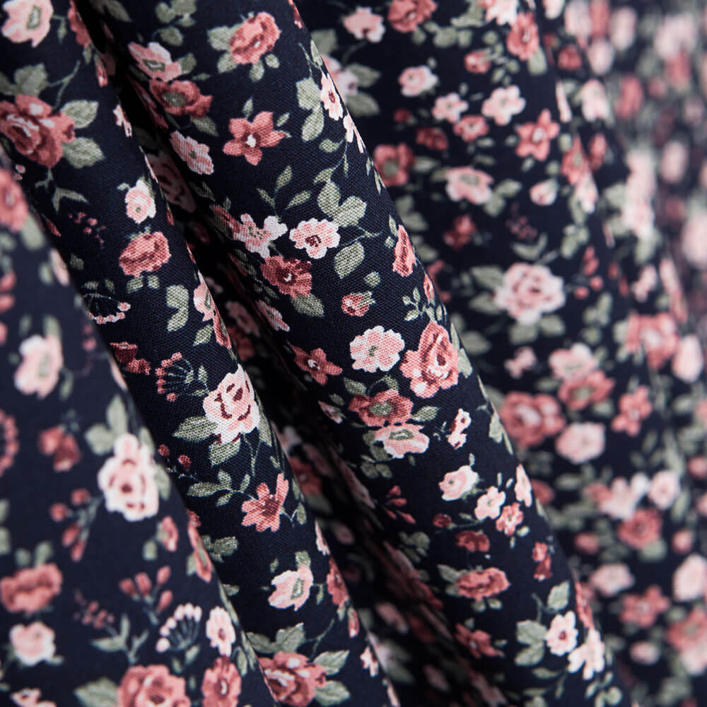 Algodón Flor Romántica Marino - Ribes y Casals