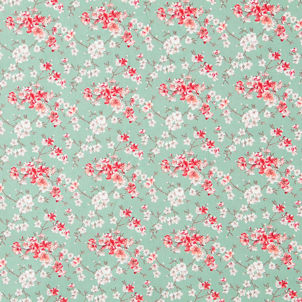 Algodón Floral Verde Menta - Ribes y Casals