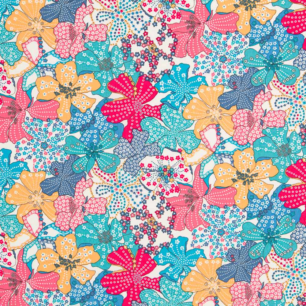 Algodón Liberty Flor Colores Blanco - Ribes y Casals
