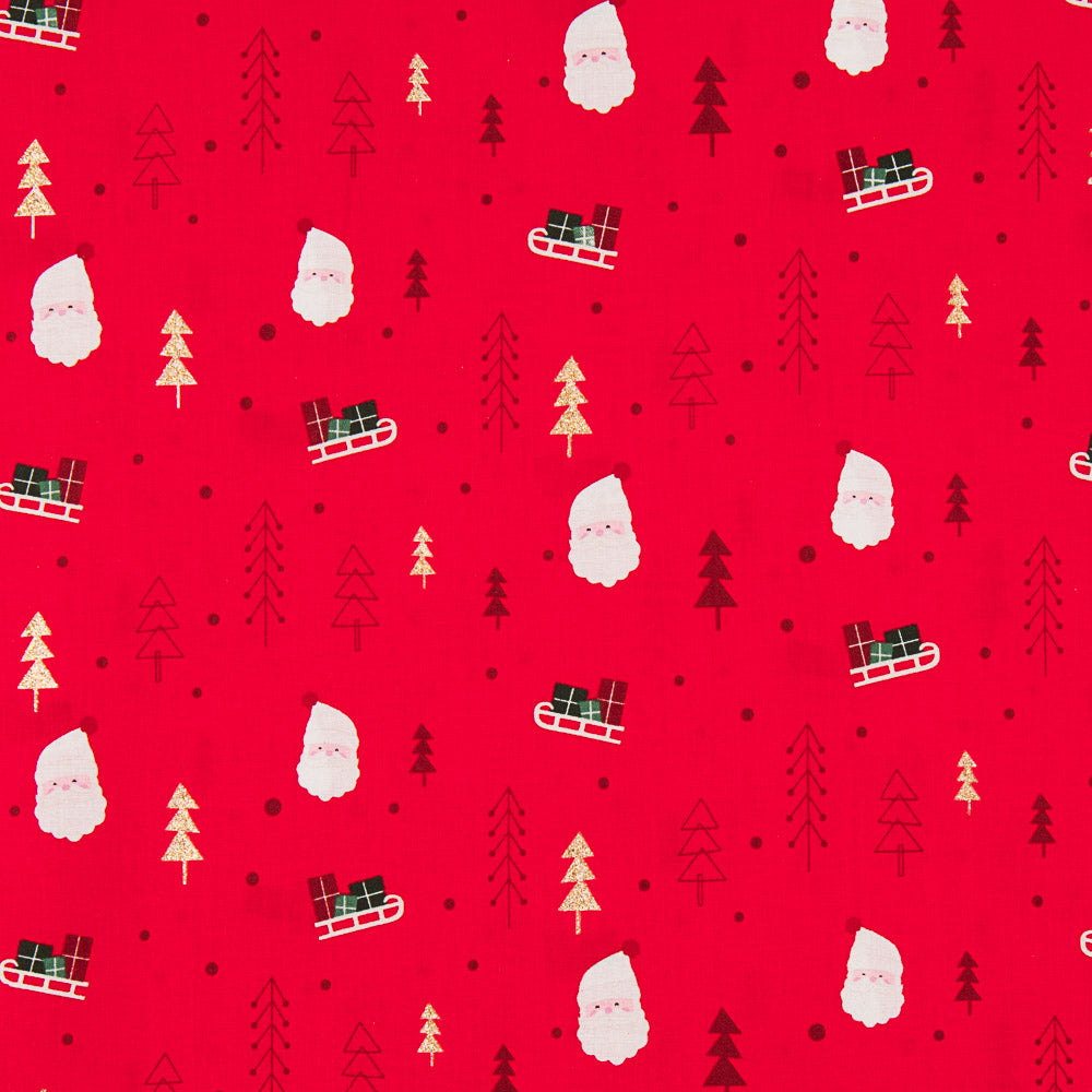 Algodón Navidad Rojo Trineos - Ribes y Casals