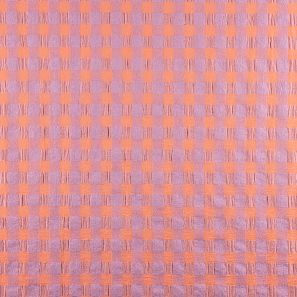 Algodón Seersucker Cuadro Maxi Naranja/Malva - Ribes y Casals