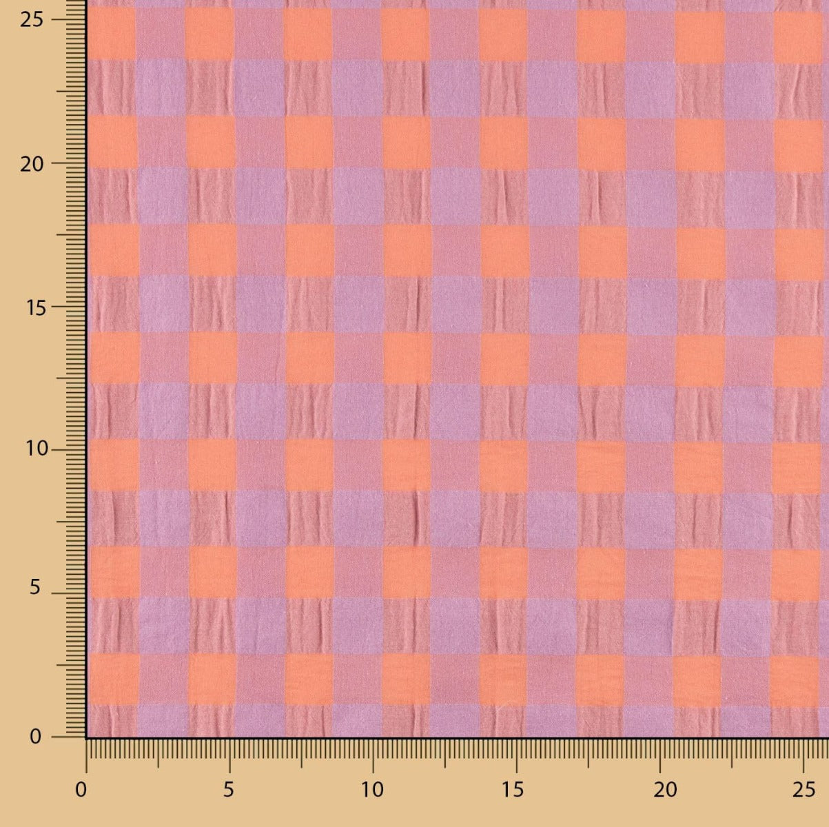 Algodón Seersucker Cuadro Maxi Naranja/Malva - Ribes y Casals