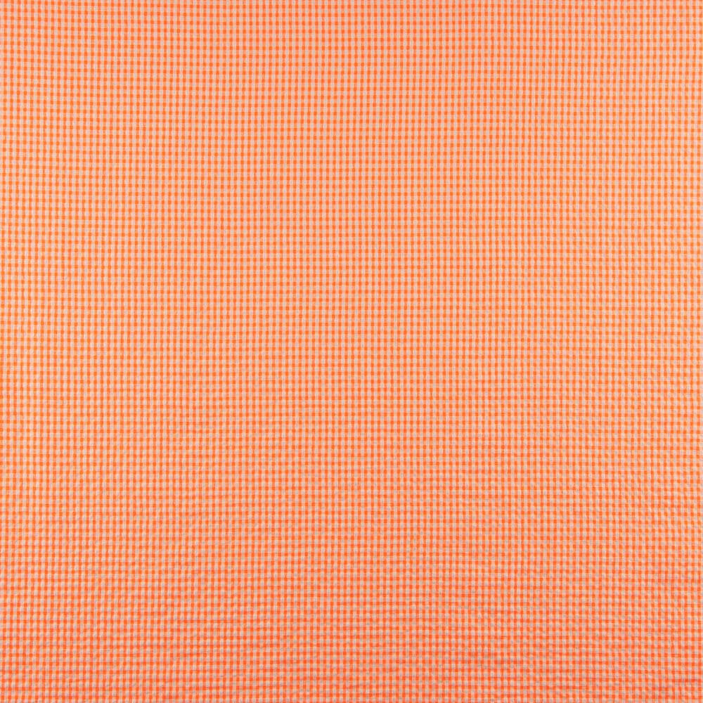 Algodón Seersucker Cuadro Mini Naranja Fluor - Ribes y Casals