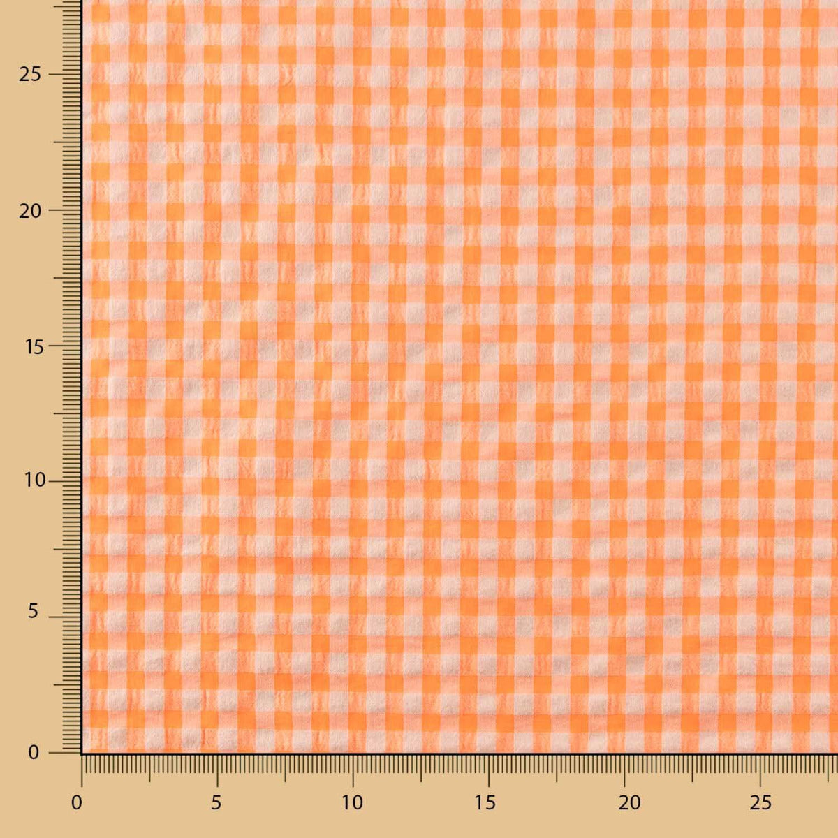 Algodón Seersucker Cuadro Medio Naranja Fluor - Ribes y Casals