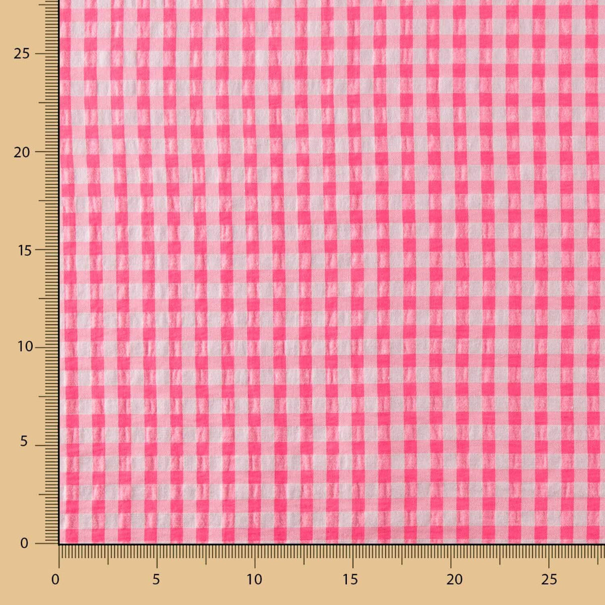 Algodón Seersucker Cuadro Medio Rosa Fluor - Ribes y Casals