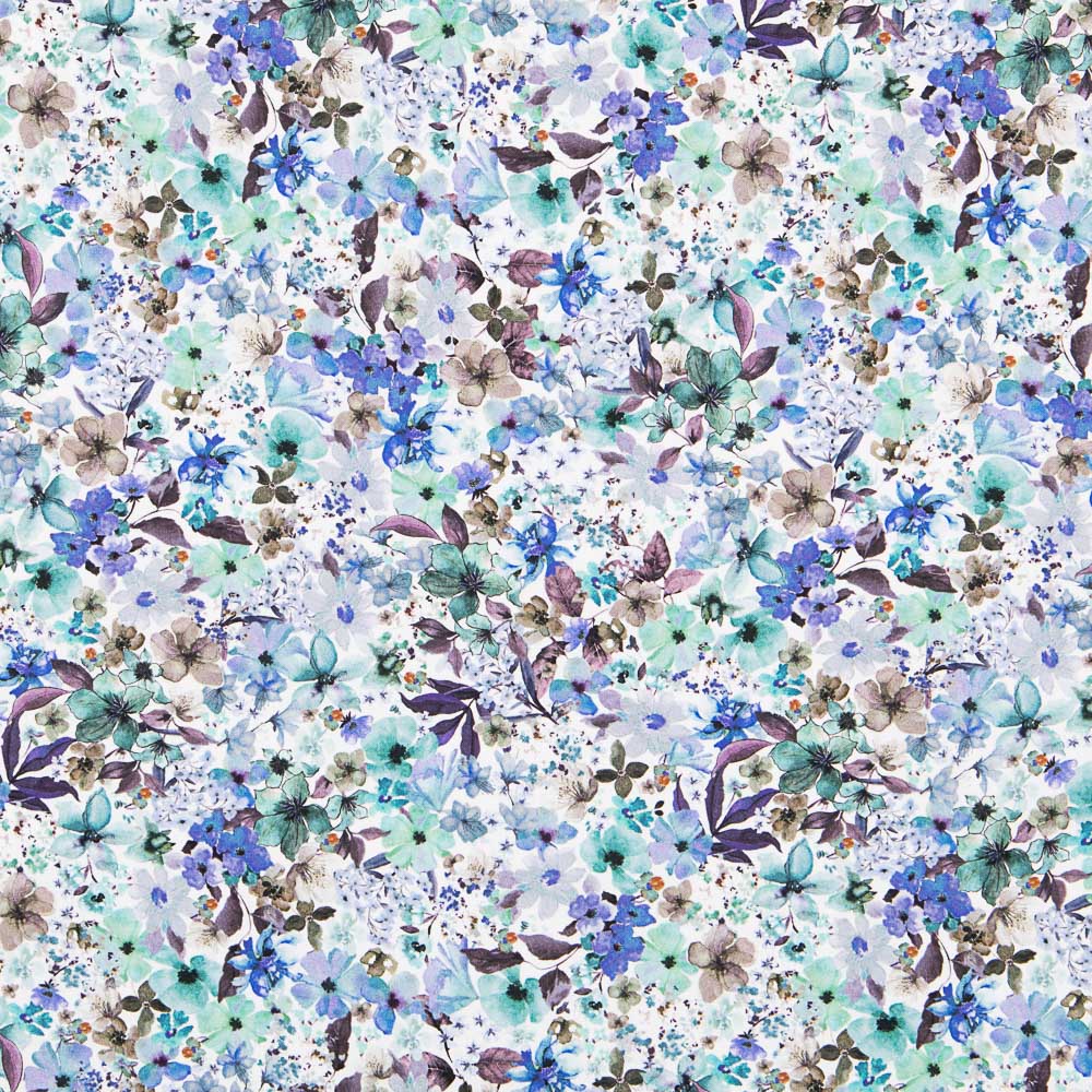 Algodón Spandex Floral Azul - Ribes y Casals