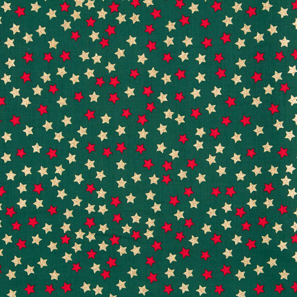 Algodón Verde Navidad Estrellas Lacadas Oro - Ribes y Casals