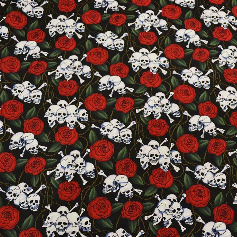 Algodón Estampado Calaveras y Rosas - Ribes y Casals