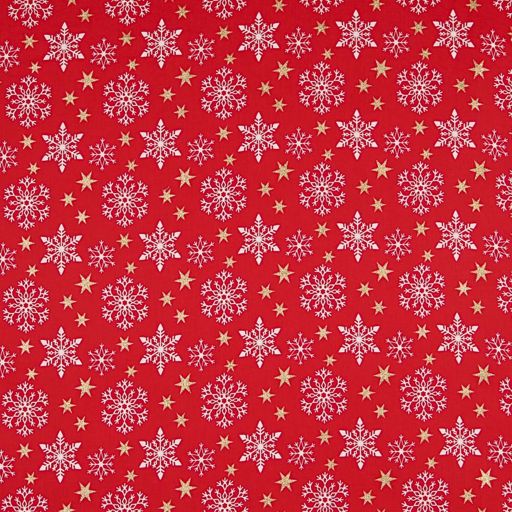 Algodón Navidad Dorado Estrellas Rojo - Ribes y Casals