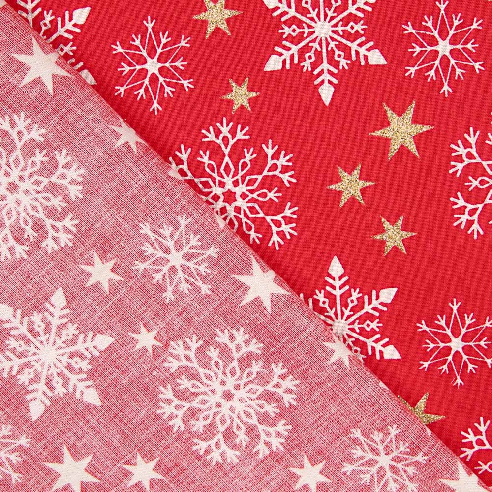 Algodón Navidad Dorado Estrellas Rojo - Ribes y Casals