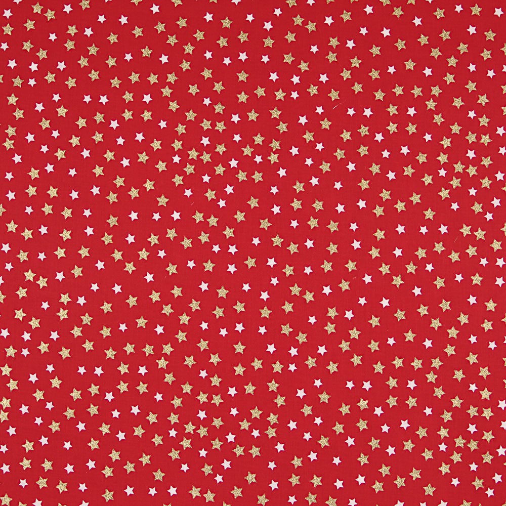 Algodón Rojo Estrellas Navidad Lacadas Oro - Ribes y Casals