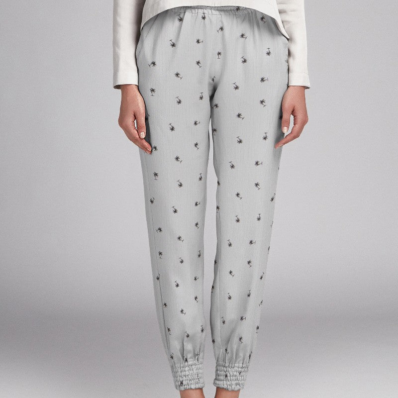 Bambula Algodón Palmeras Gris - Ribes y Casals