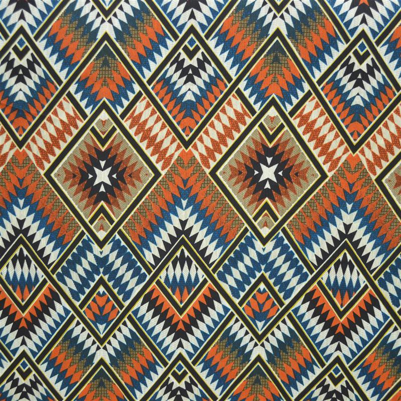 Bambula Estampada Azteca Azul Naranja - Ribes y Casals