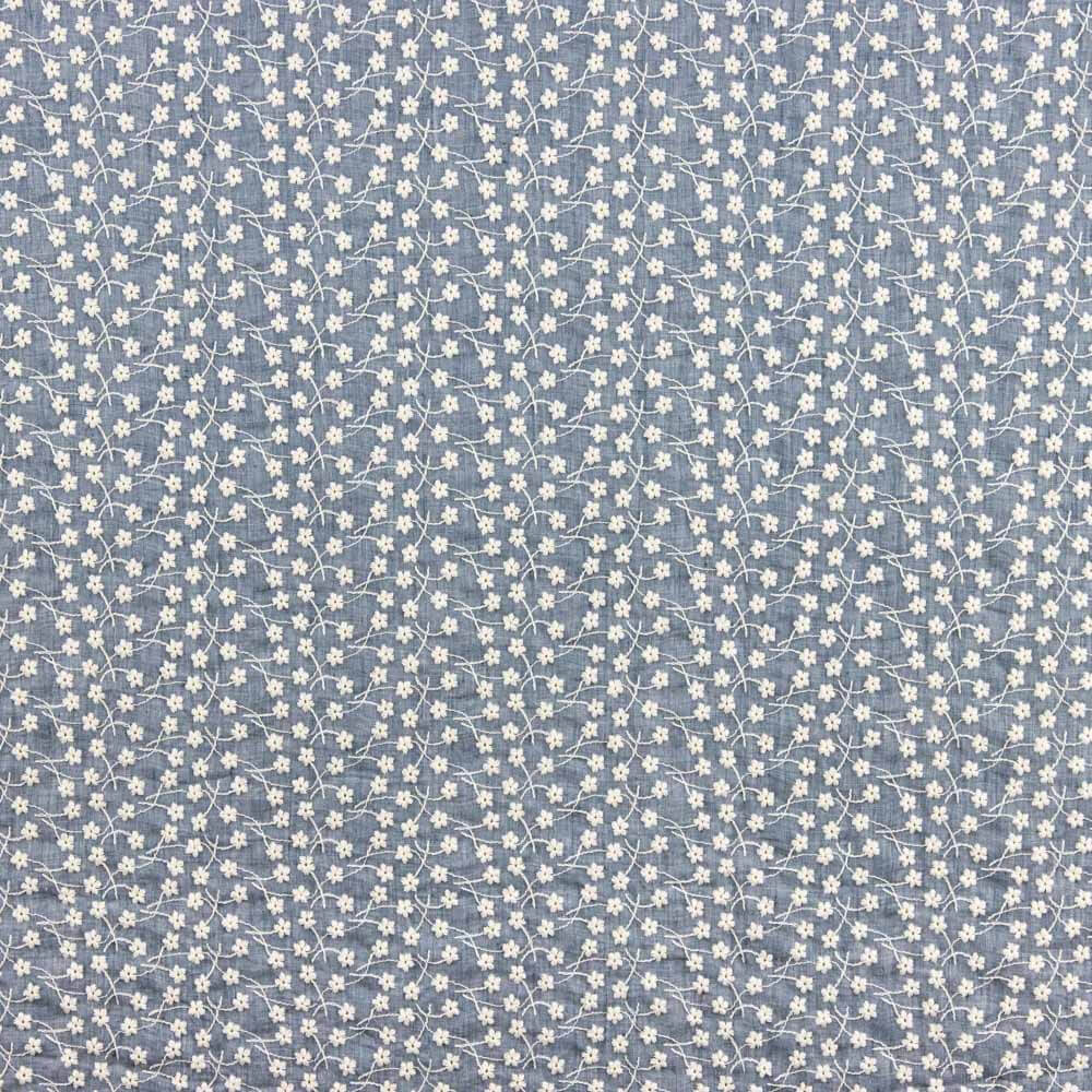 Bambula Algodón Bordado Suizo Azul Denim - Ribes y Casals