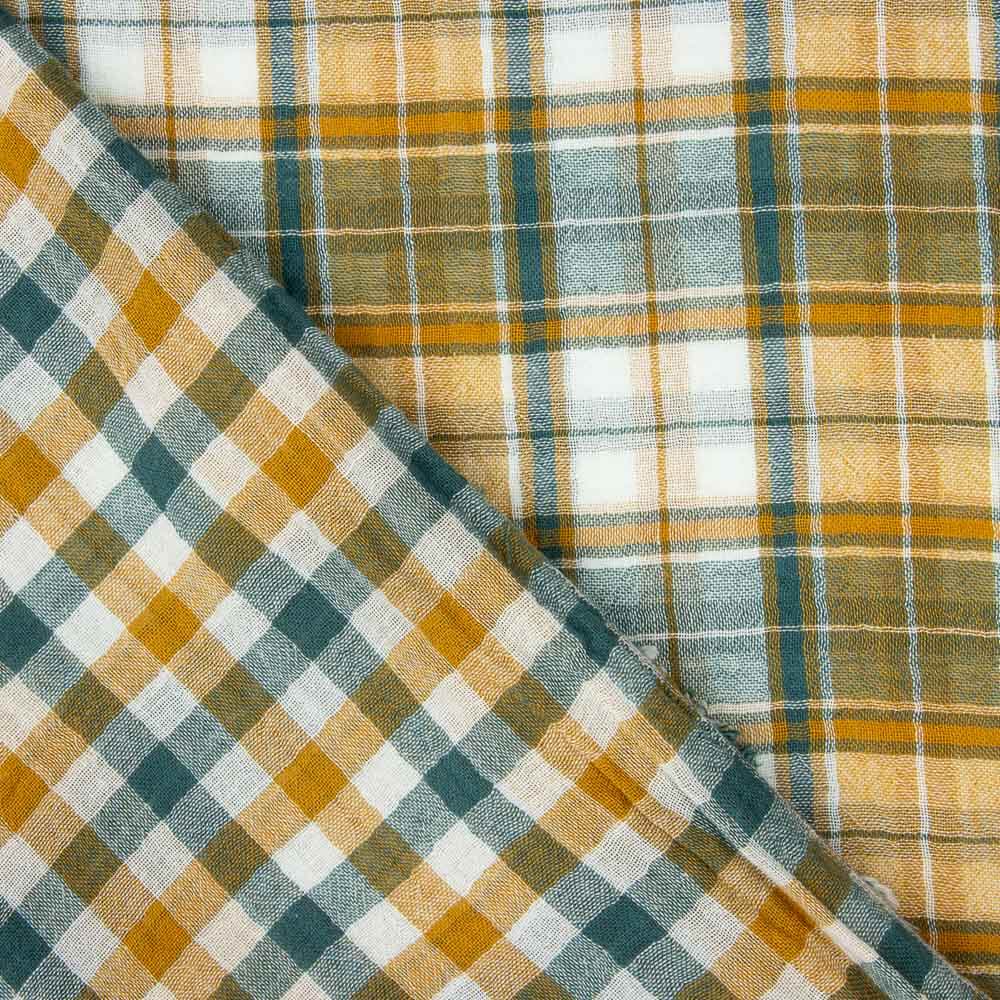 Doble Gasa Vichy Reversible Verde-Ocre - Ribes y Casals