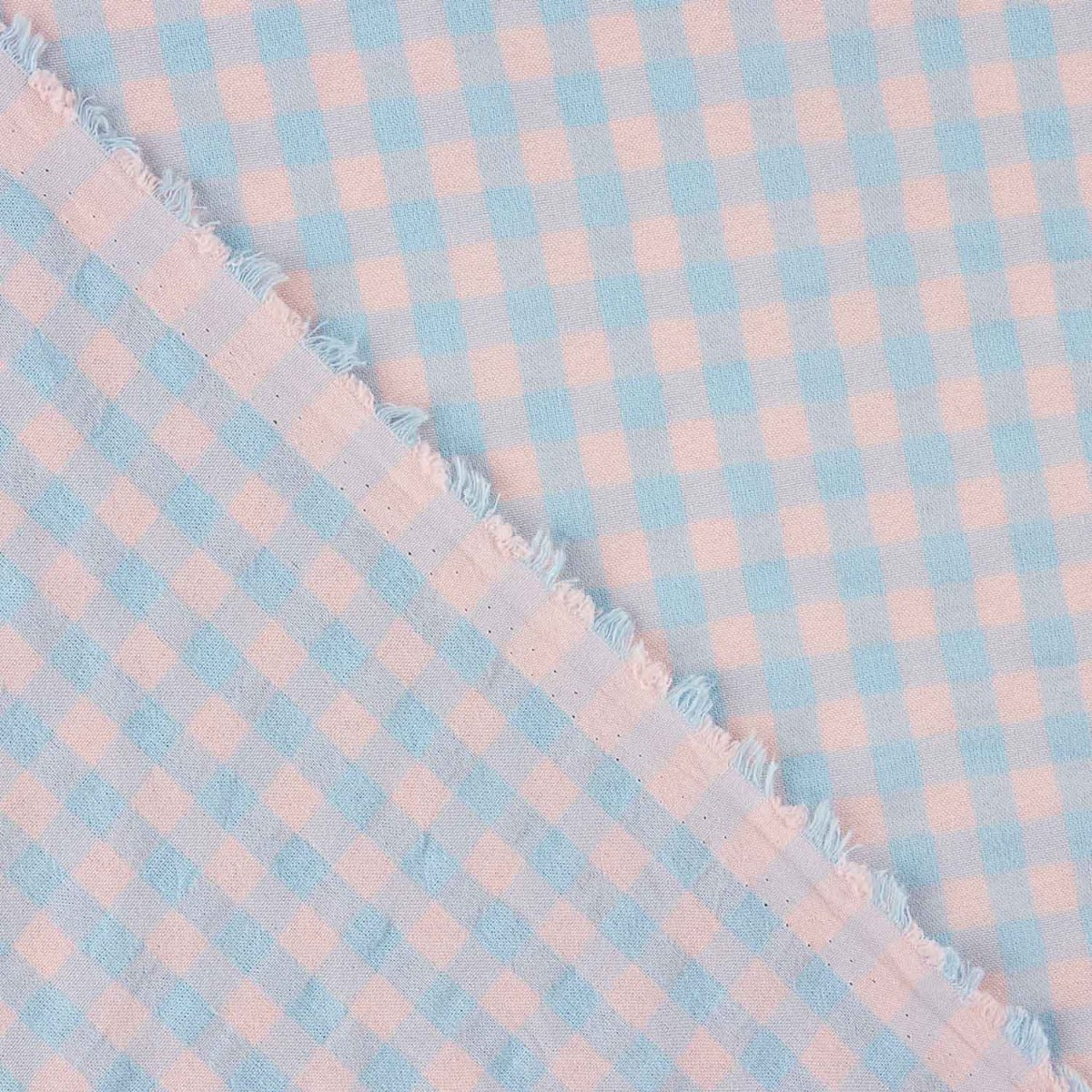 Batista Seersucker Vichy Azul Suave y Rosa - Ribes y Casals