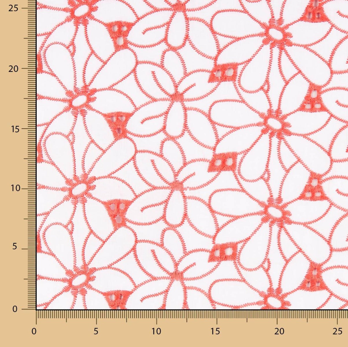 Retal Bordado Suizo Margarita Margen Coral 55x140 cm - Ribes y Casals