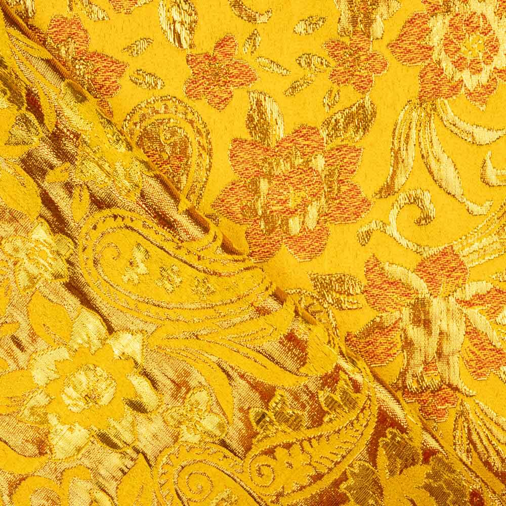 Brocado Lurex Flor Amarillo Rojo Dorado - Ribes y Casals