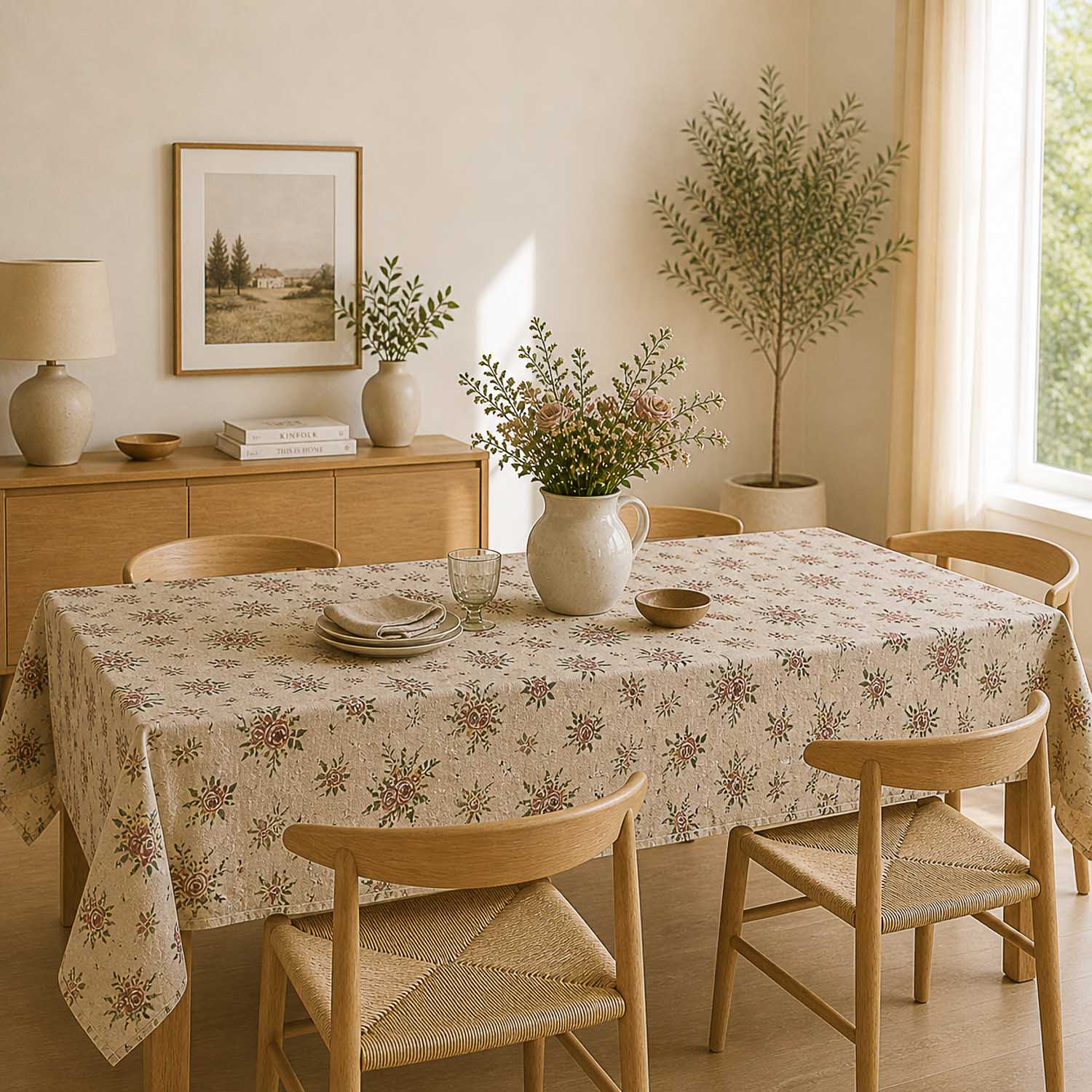 Loneta Estampada Floral Romántica sobre Beige - Ribes y Casals