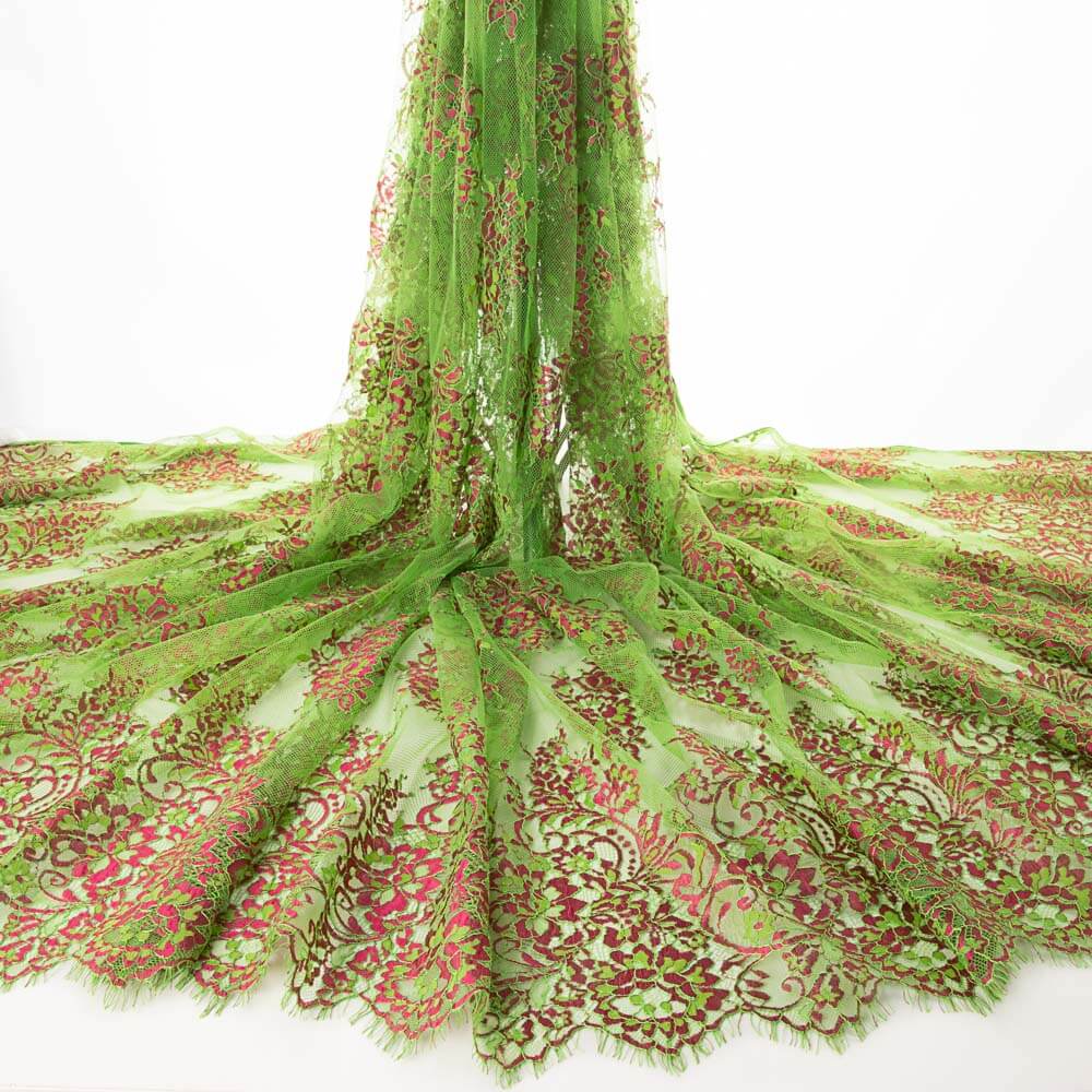 Encaje Chantilly Bicolor Verde-Fucsia - Ribes y Casals