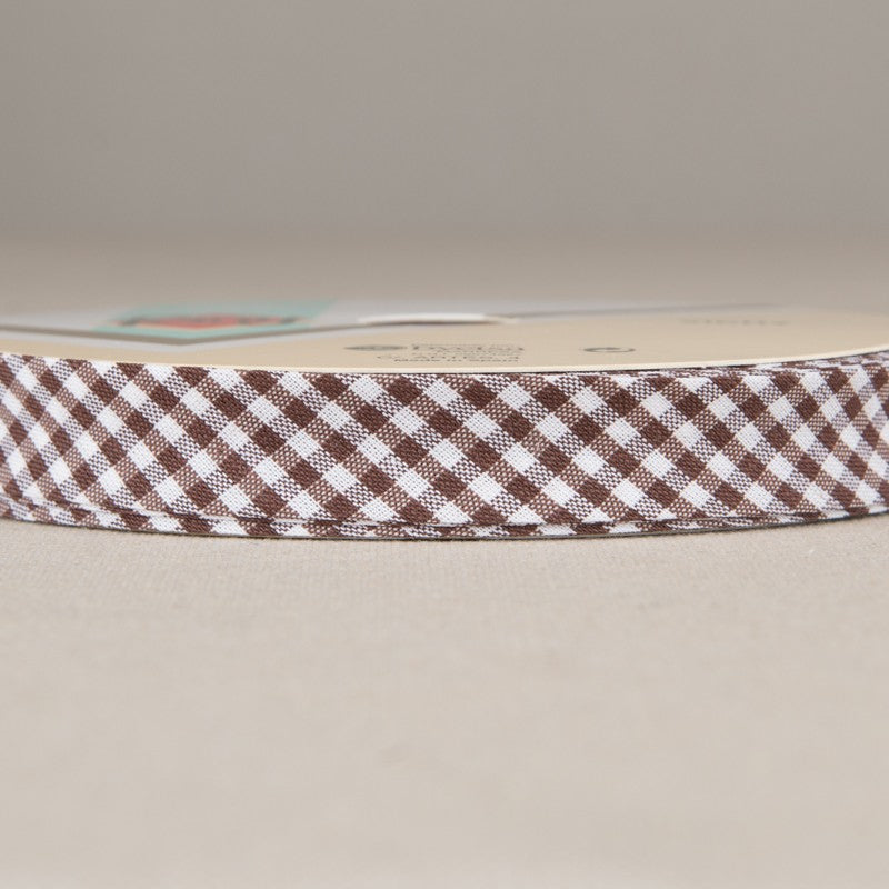 Cinta Bies Vichy Marrón 18mm - Ribes y Casals