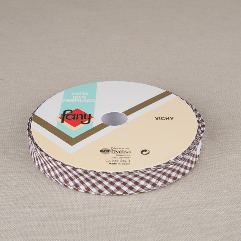 Cinta Bies Vichy Marrón 18mm - Ribes y Casals