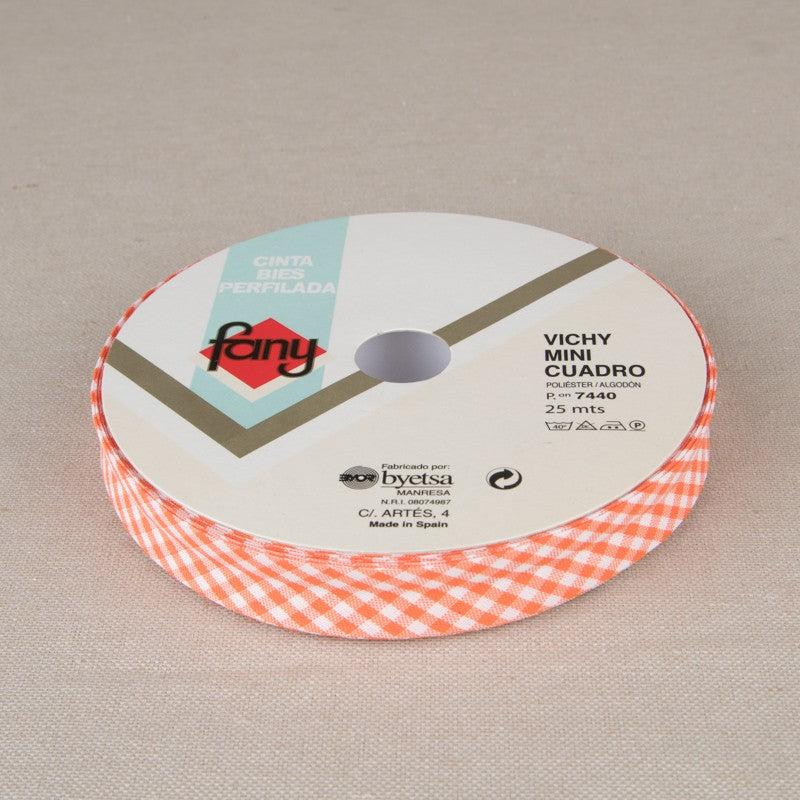 Cinta Bies Vichy Naranja 18mm - Ribes y Casals