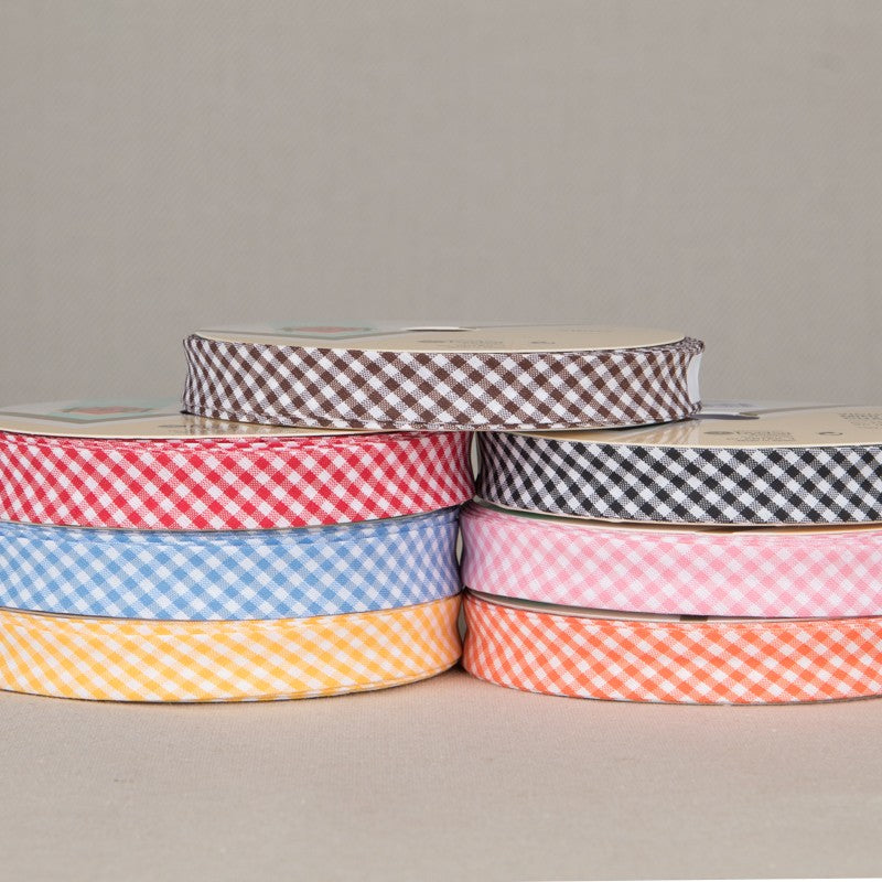 Cinta Bies Vichy Naranja 18mm - Ribes y Casals