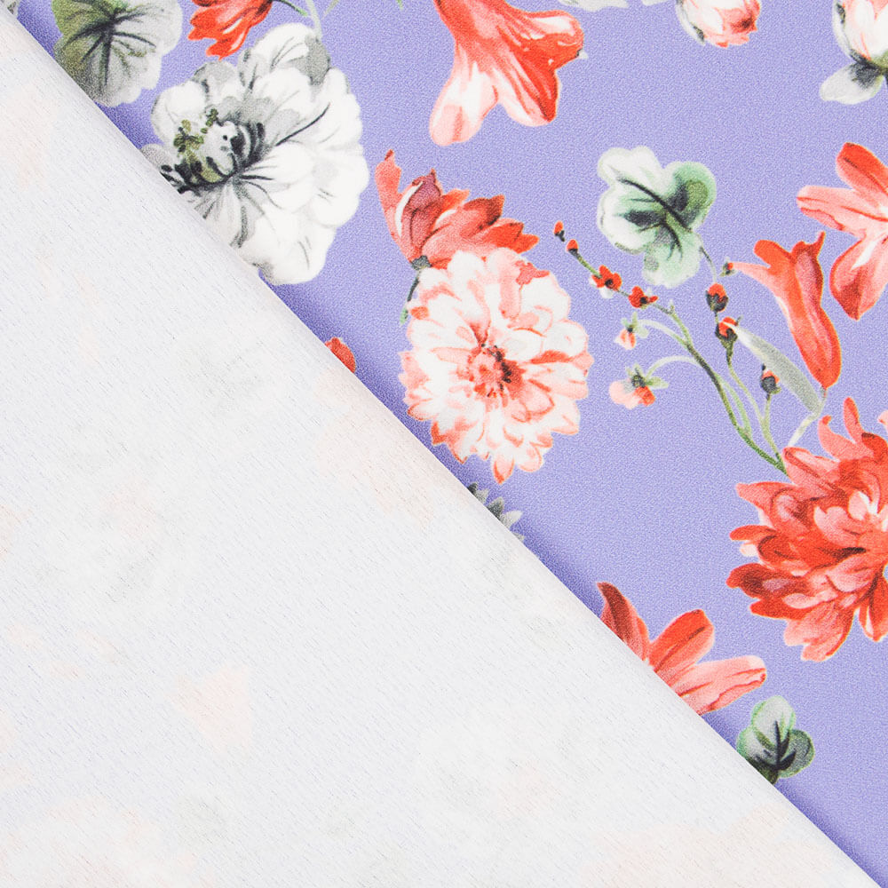 Crep Poliéster Flores Malva - Ribes y Casals