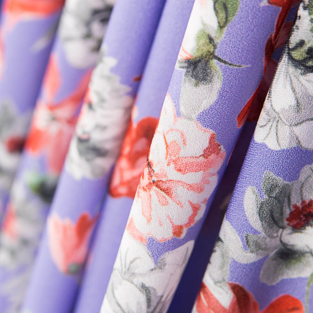 Crep Poliéster Flores Malva - Ribes y Casals