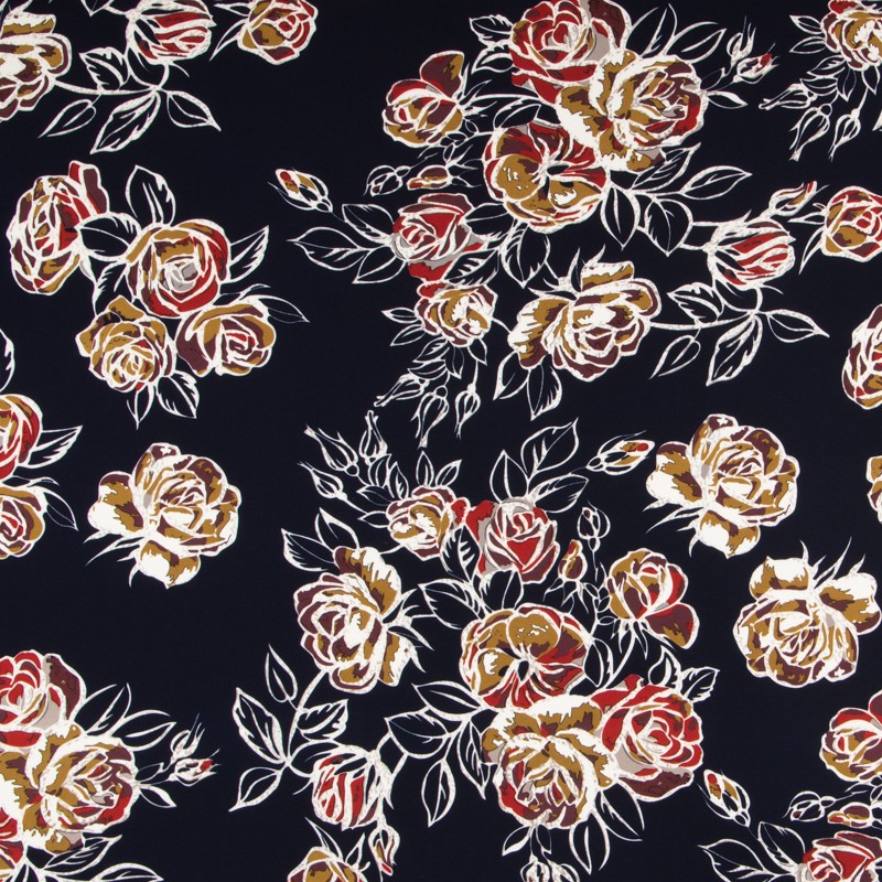 Crepe Elástica Floral Navy - Ribes y Casals